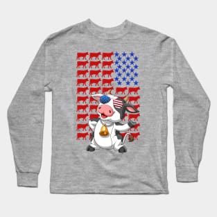 Funny American Flag Cow 4th Of july Independence Day T Shirt Long Sleeve T-Shirt